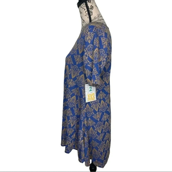 LuLaRoe NWT Perfect T Blue Gold Fleur-de-lis Knit Swing Top XXS - Picture 2 of 16